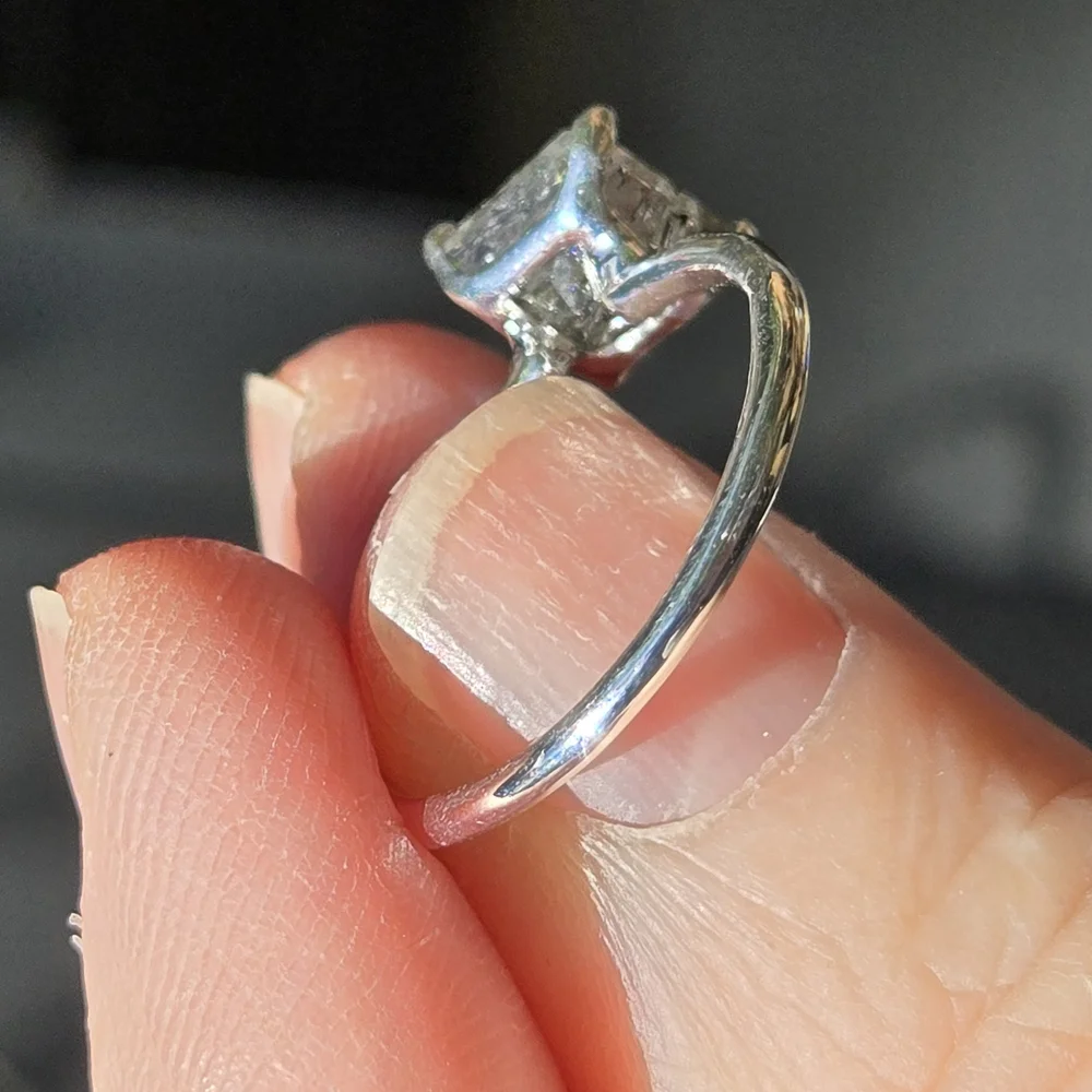 Rutilated Quarts Natural 3.5k Solitaire Emerald  Cut Sterling Ring Sz7.5 - Picture 8 of 12